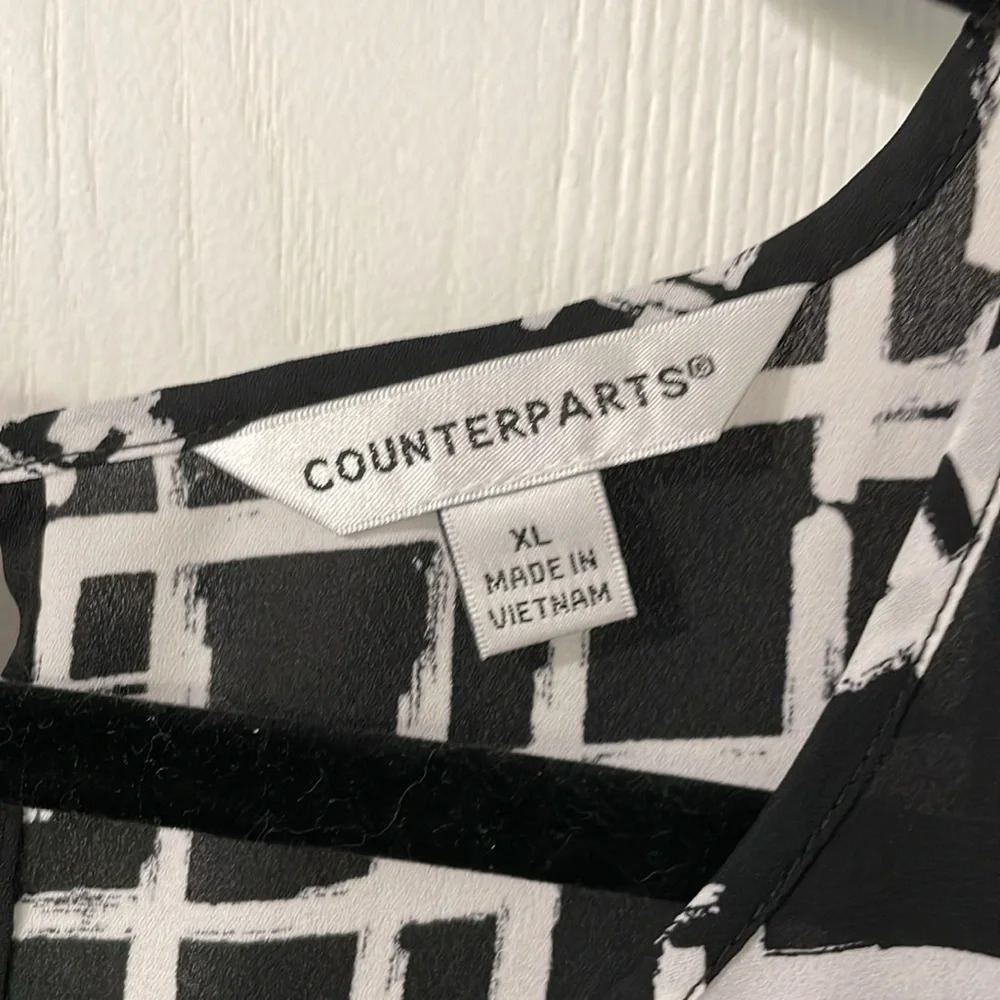 💰Counterparts NWOT Sheer Black & White Short Sleeve Flowy Blouse Size XL - Picture 3 of 9